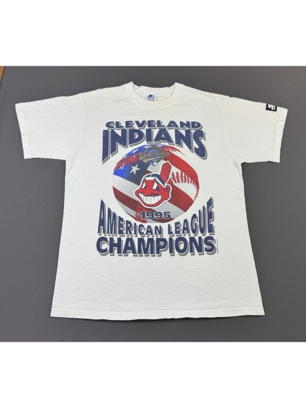 Rare Vintage 90s Starter Cleveland Indians Baseball MLB 1995 Champions Medium T